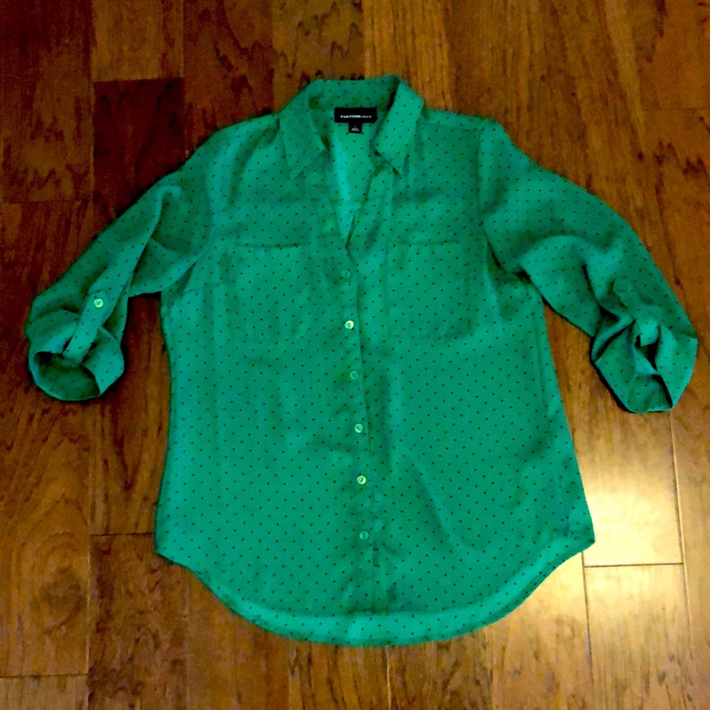 Fortune + Ivy green blouse with black polka dots size small